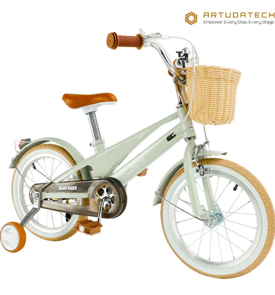ARTUDATECH Girls Boys Bike for 4-9 Years Old Toddlers and Kids, 16 Inch Kids Bike with Training Wheels, Basket, Dual Brake, Retro Style Children Bicyle