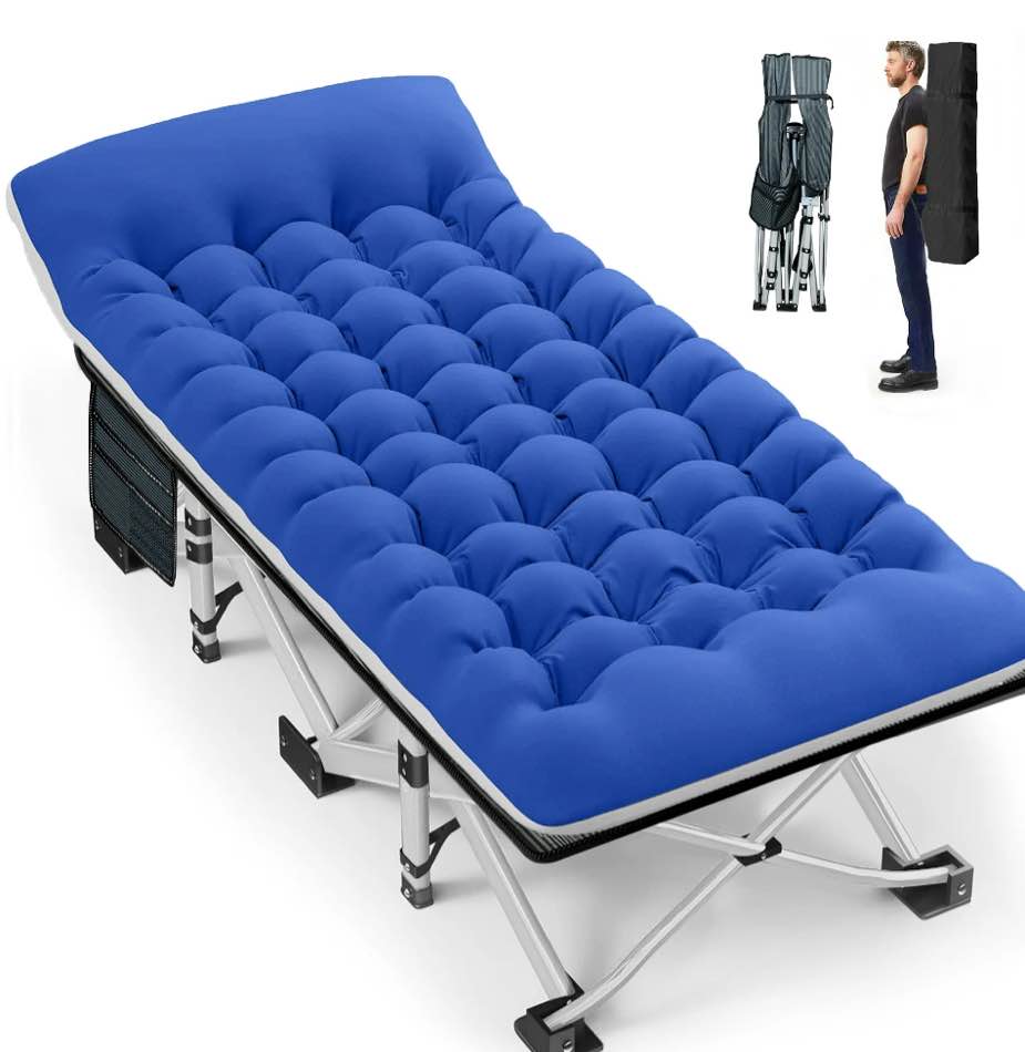 GVDV Folding Camping Cot with 2 Sided Comfort Mattress, Double Layer Oxford Fabric Folding Bed, Portable Sleeping Bed Cot for Camp Office Nap Beach Travel