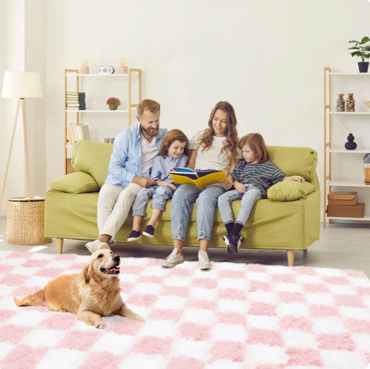 cozydesg shag area rugs,5'x8' soft fluffy floor rugs checkered carpet?washable area rugs for living room bedroom decor,pink & white