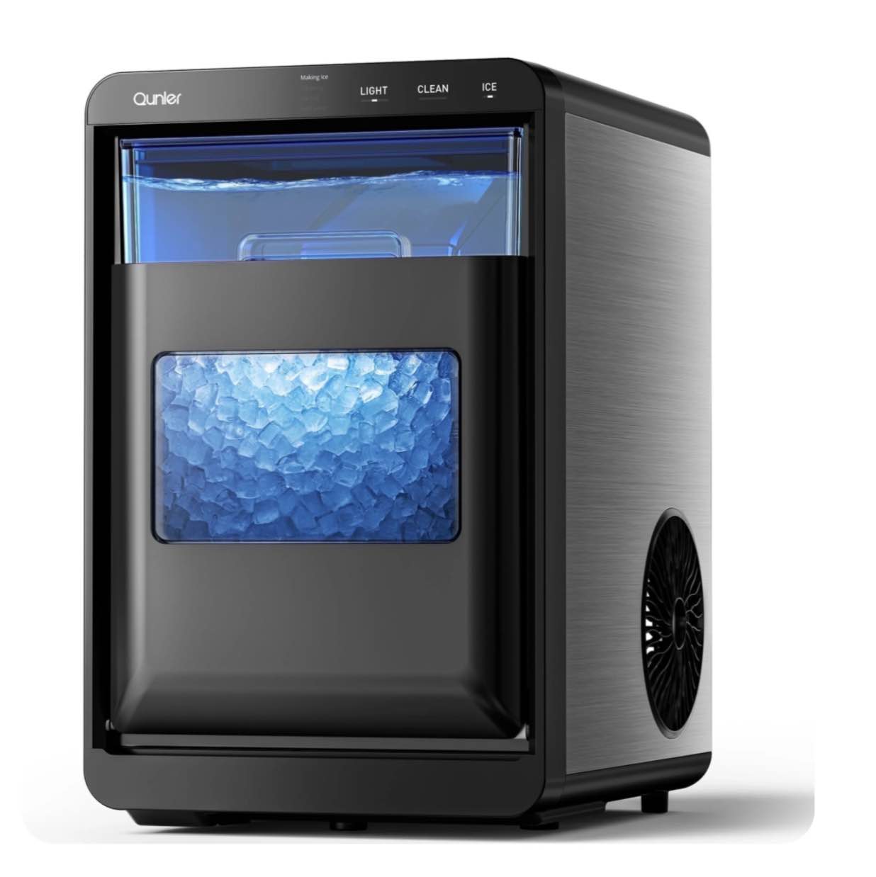 qunler nugget ice maker countertop, 44lbs per day chewable pebble nugget ice machine with touch screen for home, kitchen, office, stainless steel, black