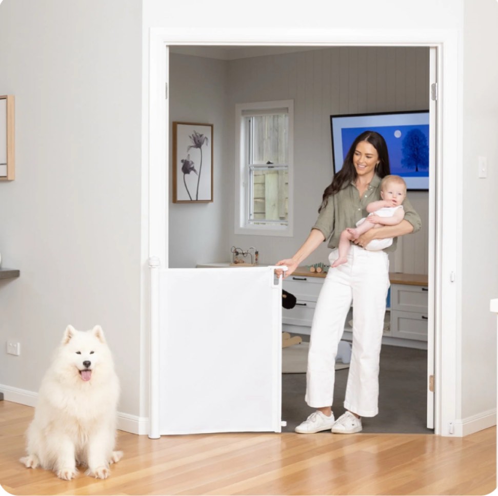 79in. Wide x 38 in. Tall White Ultimate Retractable Baby Gate