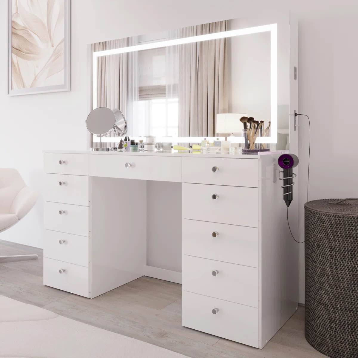 Lydia Extra-Large Makeup Vanity With Bluetooth Speakers And LED Mirror ( Box 2 of 3 )
