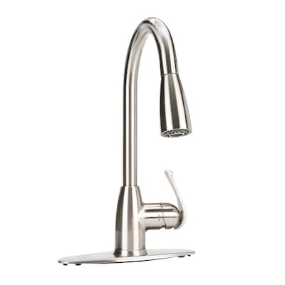 project source brushed nickel 2-handle deck mount pull-down kitchen faucet