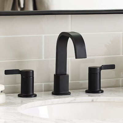 allen + roth veda matte black widespread 2-handle watersense high-arc residential handle bathroom sink faucet with drain