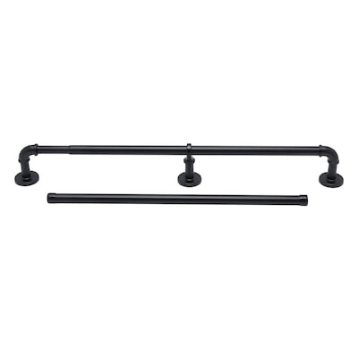 allen + roth Pipe Faux Industrial with Mounting Elbow and Flange 36-in to 72-in Black Steel Single Curtain Rod