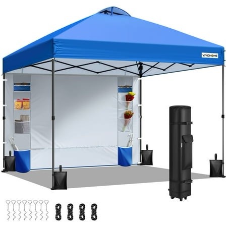 SPECSTAR 8 X8 Pop-up Canopy One Push Set-up Tent with 1 Sidewall for Outside Blue