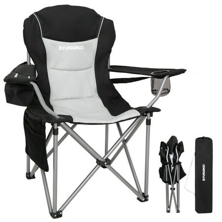 FUNDANGO Oversized Camping Chair Heavy Duty Padded Lawn Chairs with Cooler Bag for Outdoor Fishing Sports
