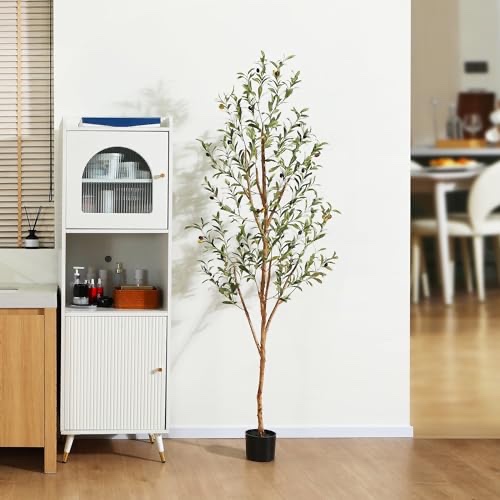 4 Ft Artificial Olive Plants with Realistic Leaves and Natural Trunk Silk Fake Potted Tree with Wood Branches and Fruits Faux Olive Tree for Office