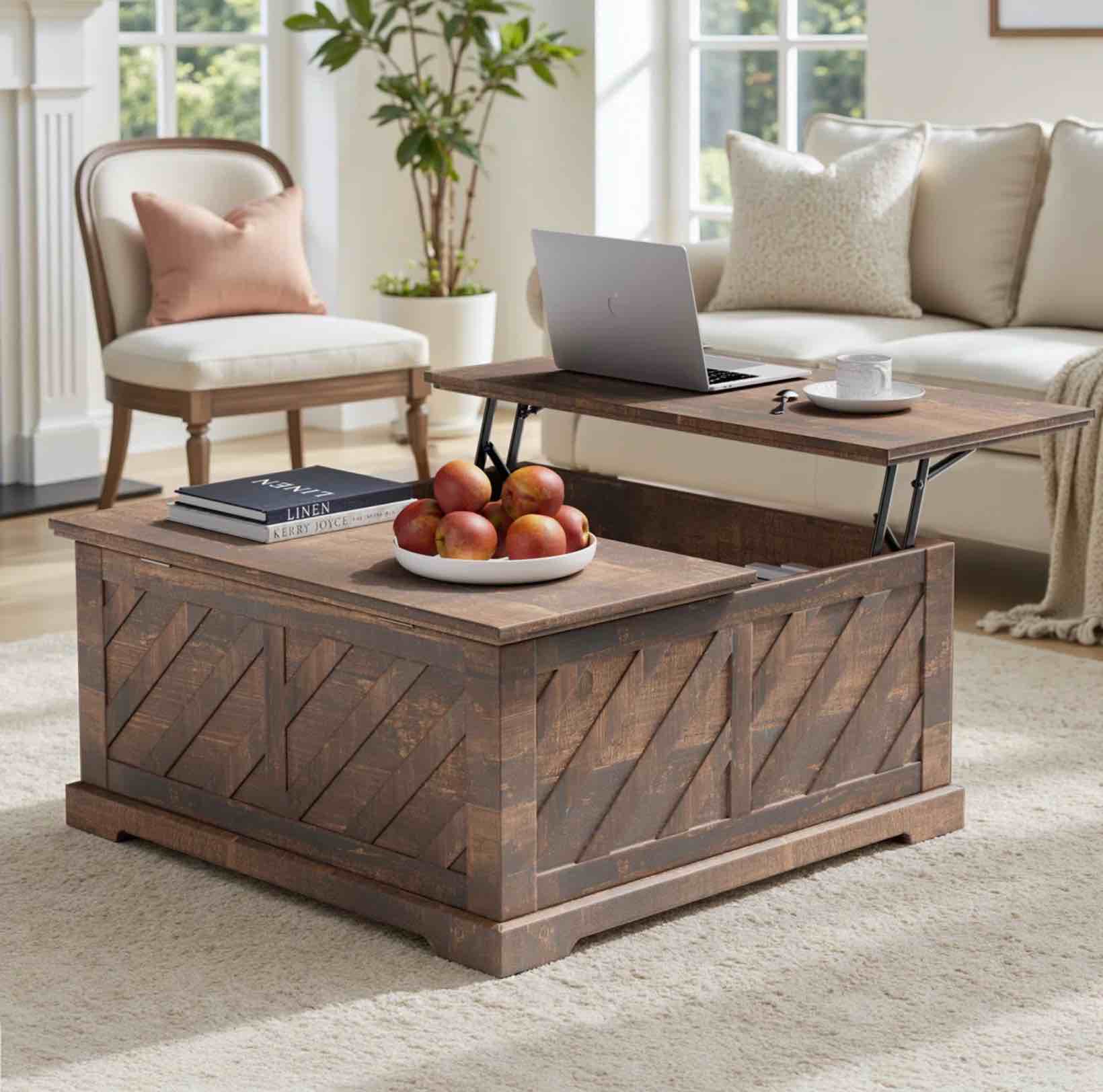 Nilla Wood Storage Coffee Table with Lift Top, 35.5" Dining Table for Living Room