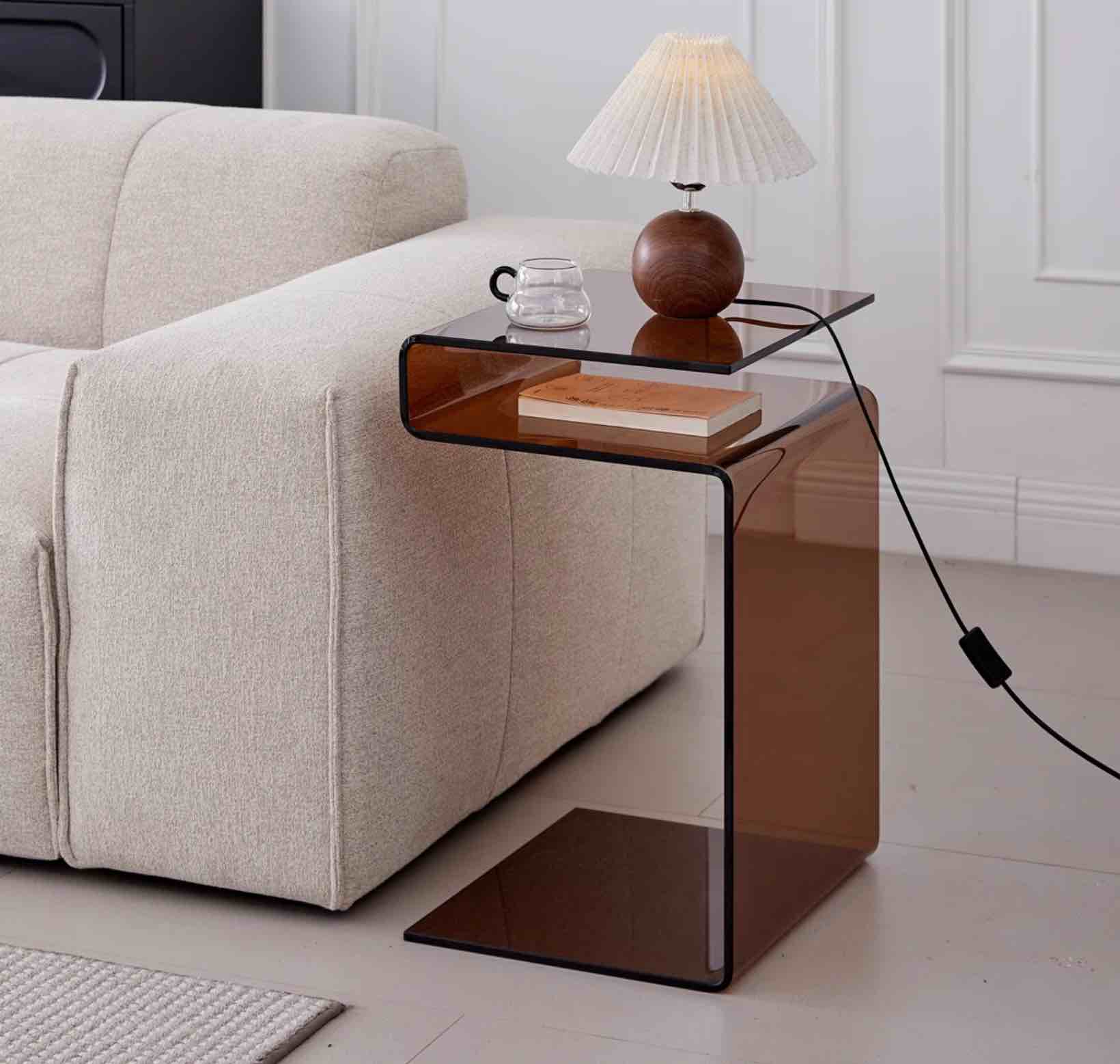 Glass Nightstand,side Table,s-shaped End Table For Living Room,bedside Table For Bedroom