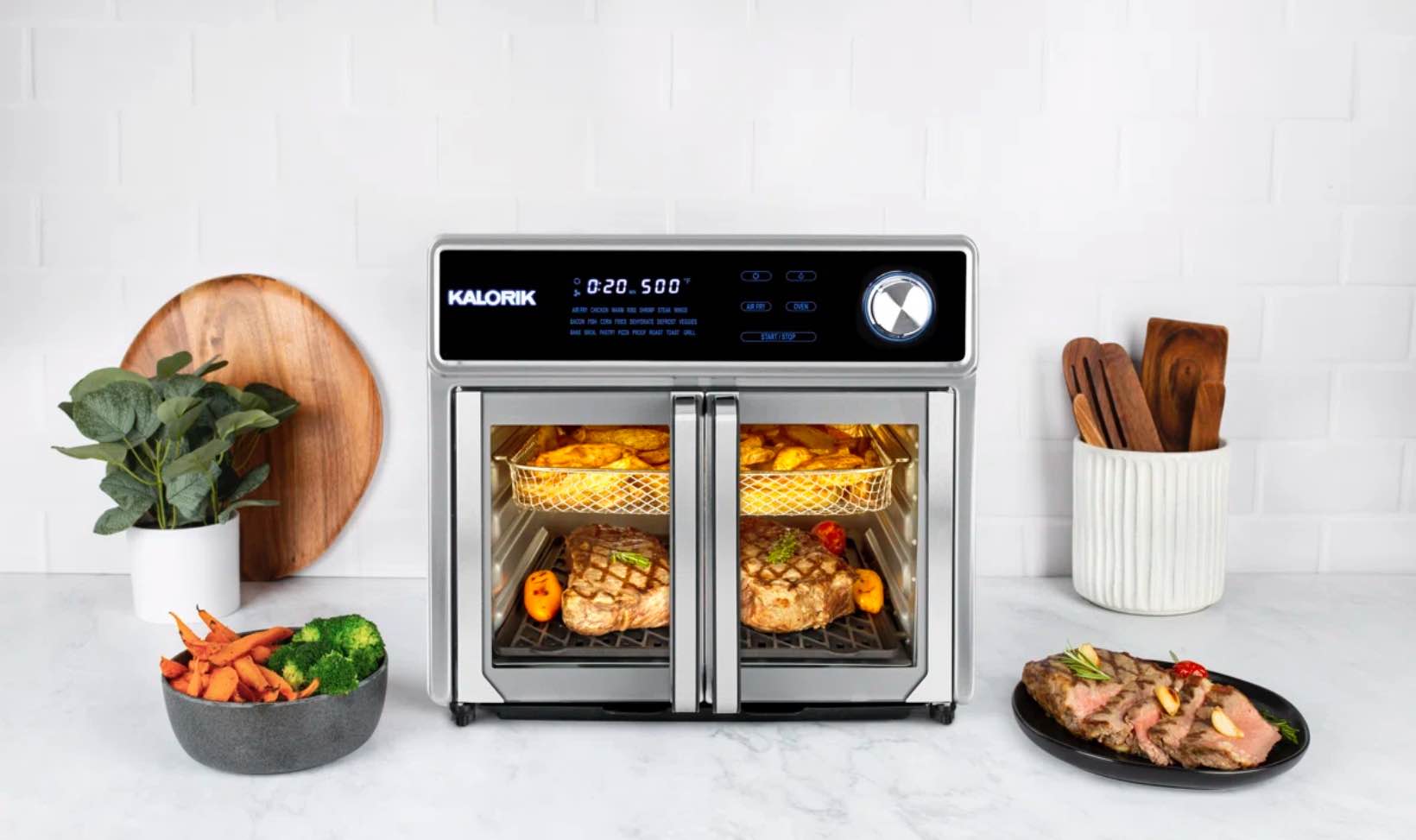 Kalorik MAXX Advance 26 Quart Digital Air Fryer Oven With 9 Accessories, Stainless Steel/Black