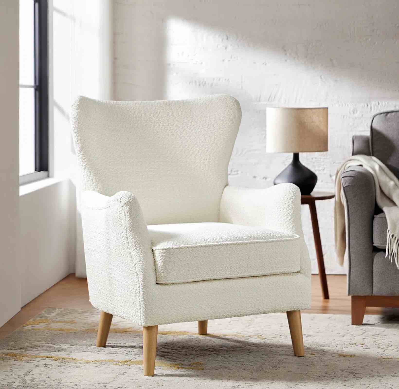 Caden 28.5" Modern Boucle Wingback Armchair With Solid Wood Legs