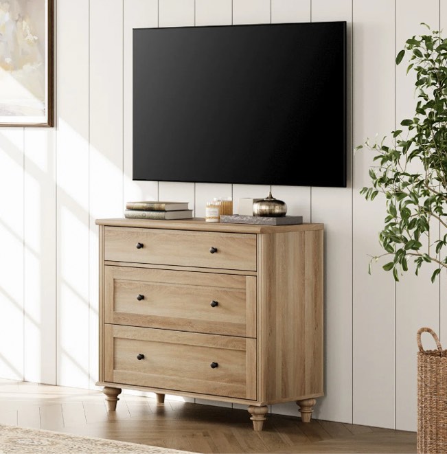 Scarlett Dresser TV Stand For Bedroom, Mid Century Modern TV Console Table Dressers With 3 Chest Of Drawers