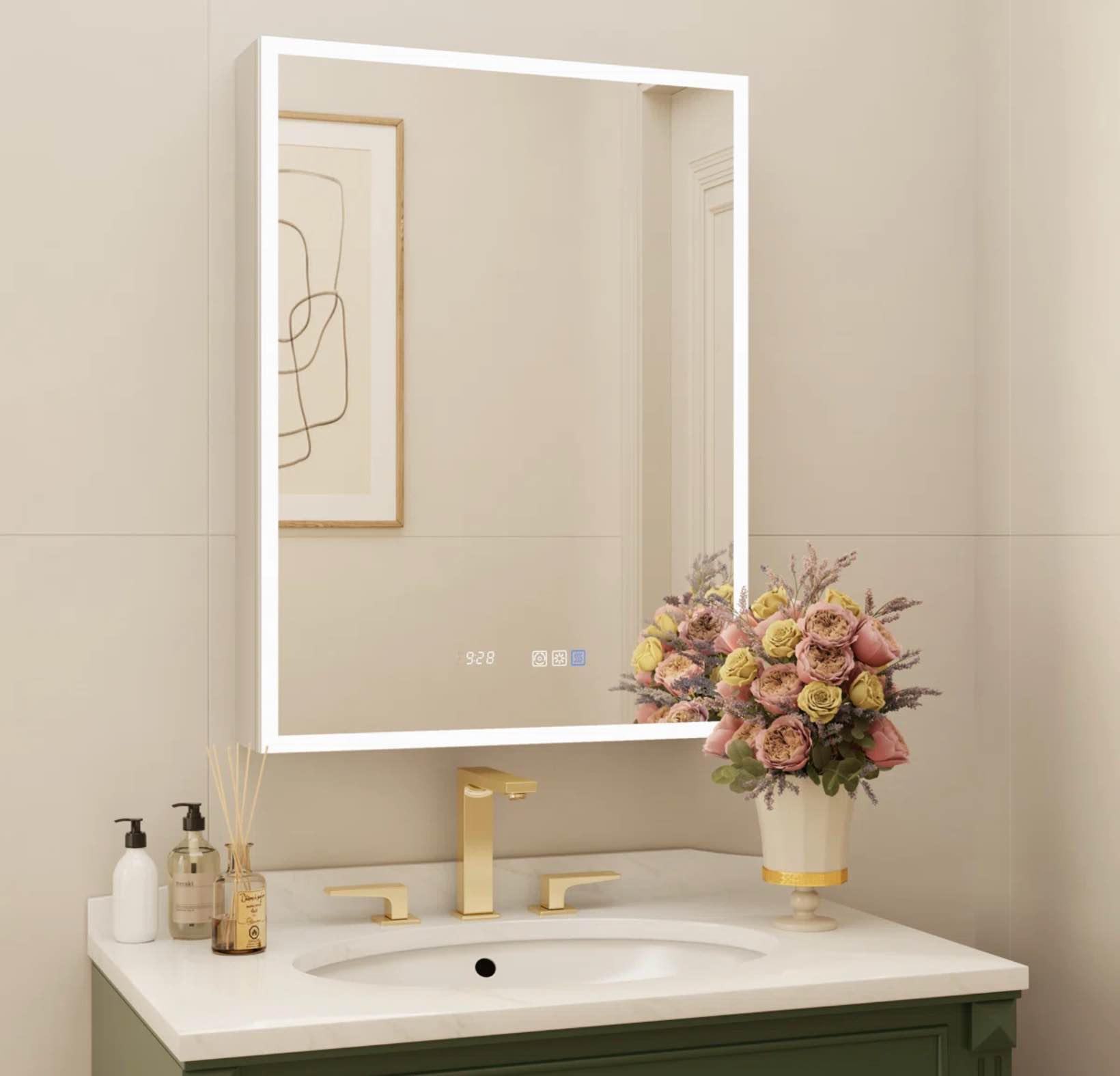 Gothar LED Surface Mount or Recessed Frameless Medicine Cabinet with Mirror and 3 Adjustable Shelves – 32" H x 24" W