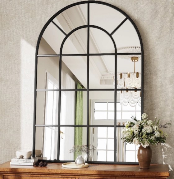 BEAUTYPEAK 30”x40”Arched Windowpane Mirror Decor Wall Mirror, Black