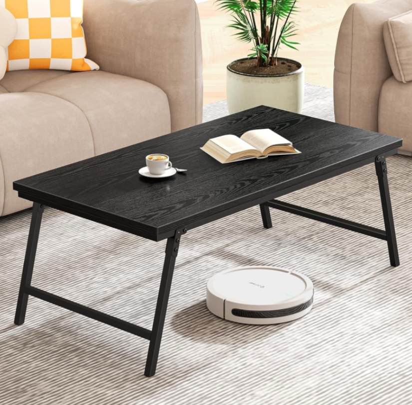 flycity no assembly folding coffee table, leg latches portable sturdy floor table desk for sitting on the floor, low coffee table for living room, home, office, black, 41.34"×21.65"×15.75"