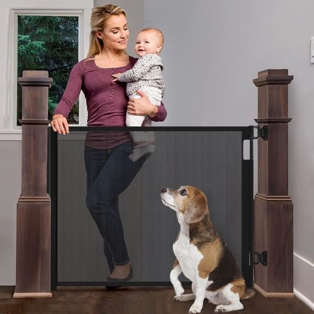 Retractable Baby Gate 118 Extra Wide Expandable Gate for Livingroom Outdoor Black