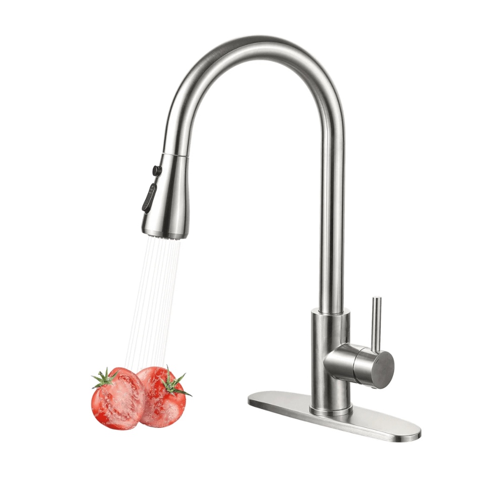 Kitchen Faucets with Pull Down Sprayer (3 Modes), Brushed Nickel Kitchen Faucet Single Hole, Single Handle Kitchen Sink Faucet, High Arc 304 SUS Stainless Steel Faucet for Kitchen, Bar, RV