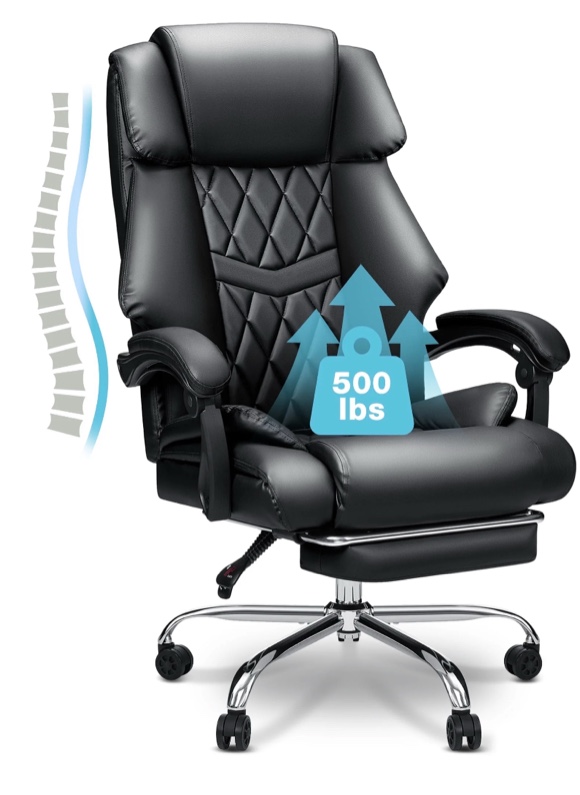 Hoffree Executive Office Chair Big and Tall Office Chair with Footrest Reclining Leather Chair High Back Ergonomic Computer Desk Chair with Lumbar Back Support for Home Office 500lbs, Black