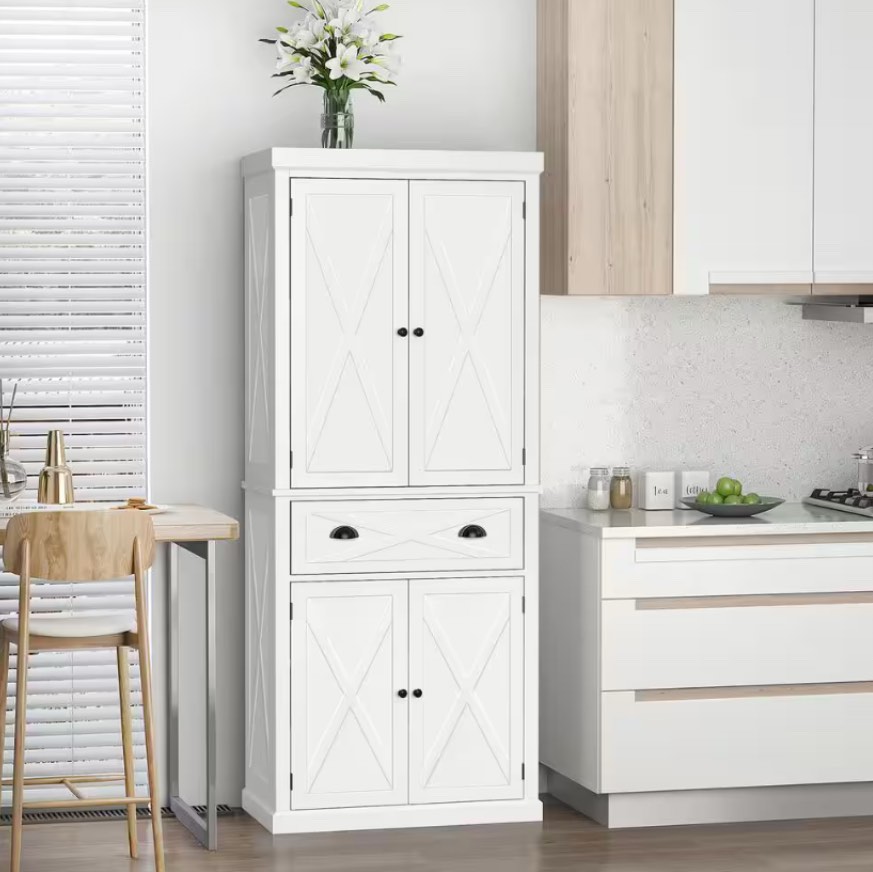 6-Shelf White Wood Pantry Organizer with Drawer and Adjustable Shelves ( Box 1 of 2 )