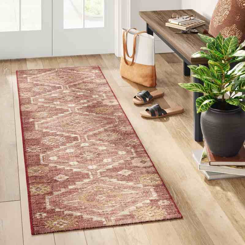 2'x7' Southbury Washable Printed Diamond Persian Style Runner Rug Rust - Threshold™: Traditional Geometric Indoor Rug
