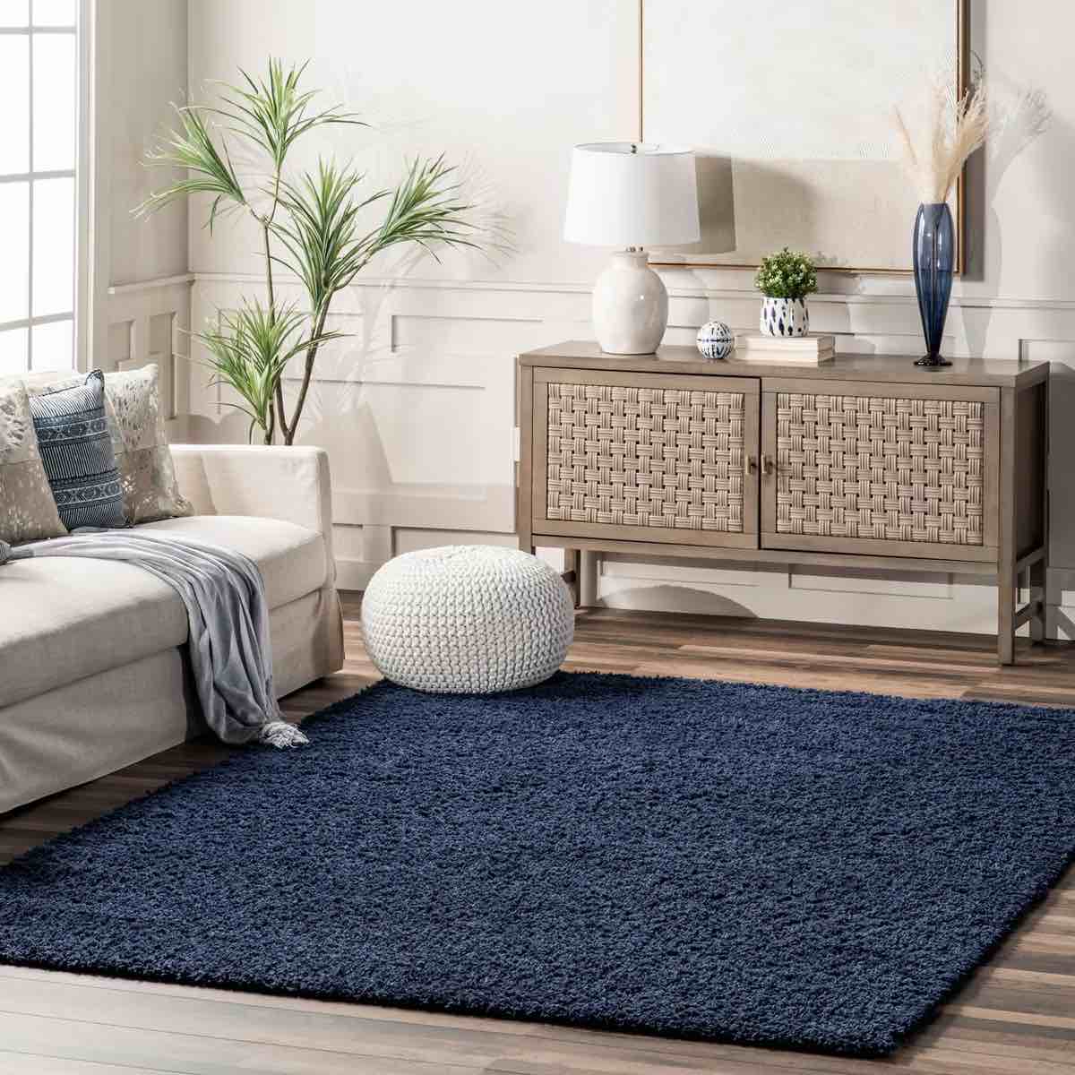 Contemporary Shag Indoor Area Rug dark blue 4x5x6