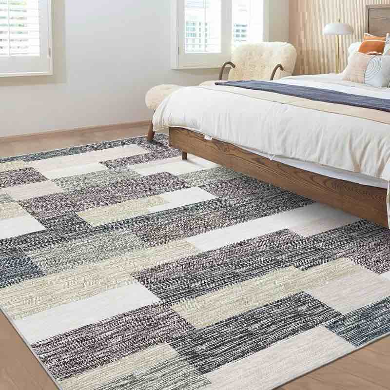 Acekool 5x7 Machine Washable Area Rug, Modern Geometric, Non-Slip, Low Pile, Stain-Resistant Accent Carpet for Living Room, Bedroom, Grey Green