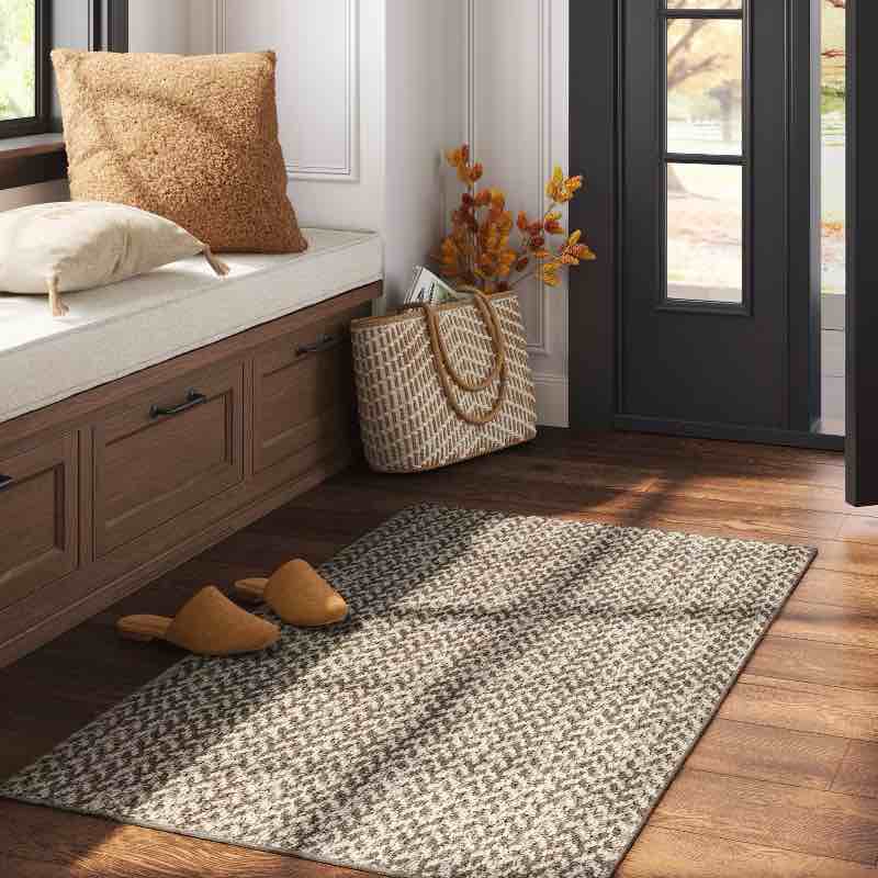 2'6"x3'8" washable weave herringbone accent rug cream - threshold™: low pile, skid-resistant, indoor use