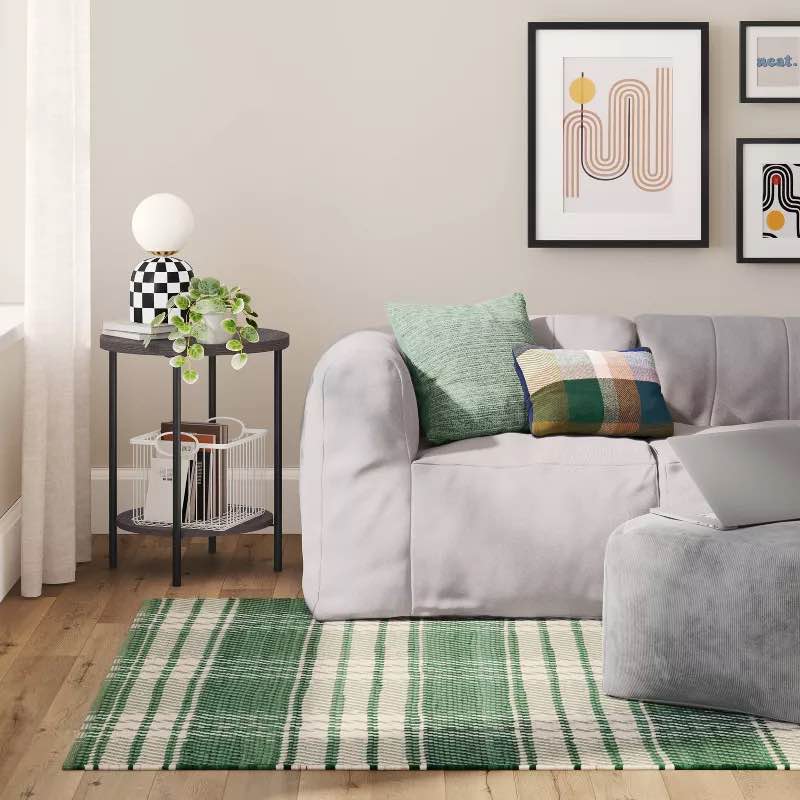 4'x5'6" plaid chindi handwoven area rug green - room essentials™