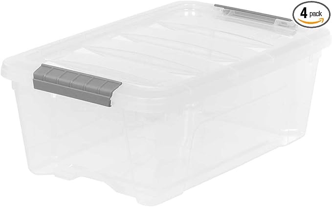 iris Buckle Up Storage Box, 12.9 Quart, Clear, 4 Count