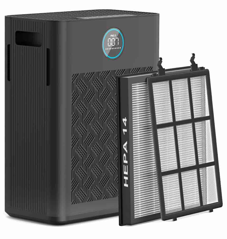 2025 upgraded air purifier for home large room 2800ft² with washable pre-filter, h14 true hepa air purifiers for bedroom, for pets hair pollen odor dander dust wildfire, black