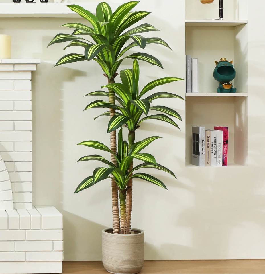 Artificial Plants, 5ft Fake Dracaena Tree in Black Plastic Pot, Faux Plants Indoor Outdoor Decor, Silk Plants for Home Decor Office Porch Patio Perfect Housewarming Gift