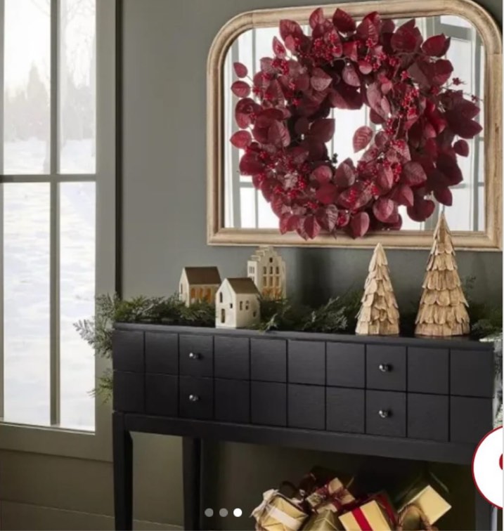 Artificial Leaf Wreath Arrangement Burgundy - Threshold™ designed with Studio McGee: Faux Polyester Floral, Indoor Decor, Unlit