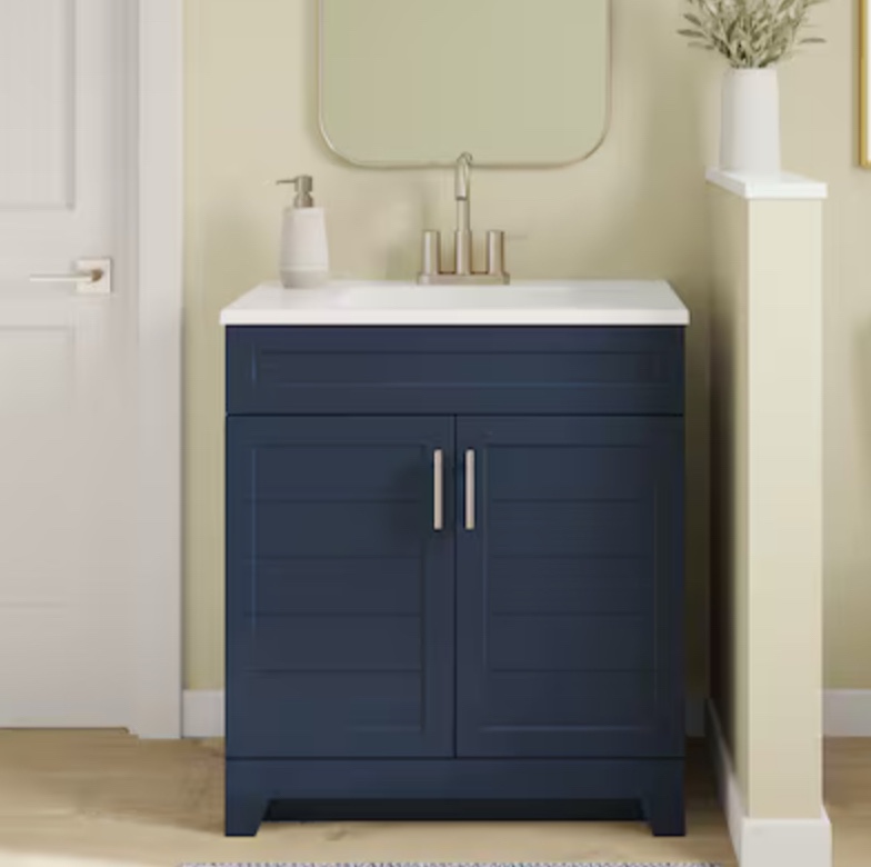 Style Selections Kirkman 30-in Deep Ocean Blue Single Sink Bathroom Vanity