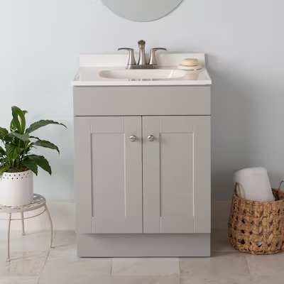 Project Source Dover 24-in Light Gray Single Sink Bathroom Vanity with White Cultured Marble Top