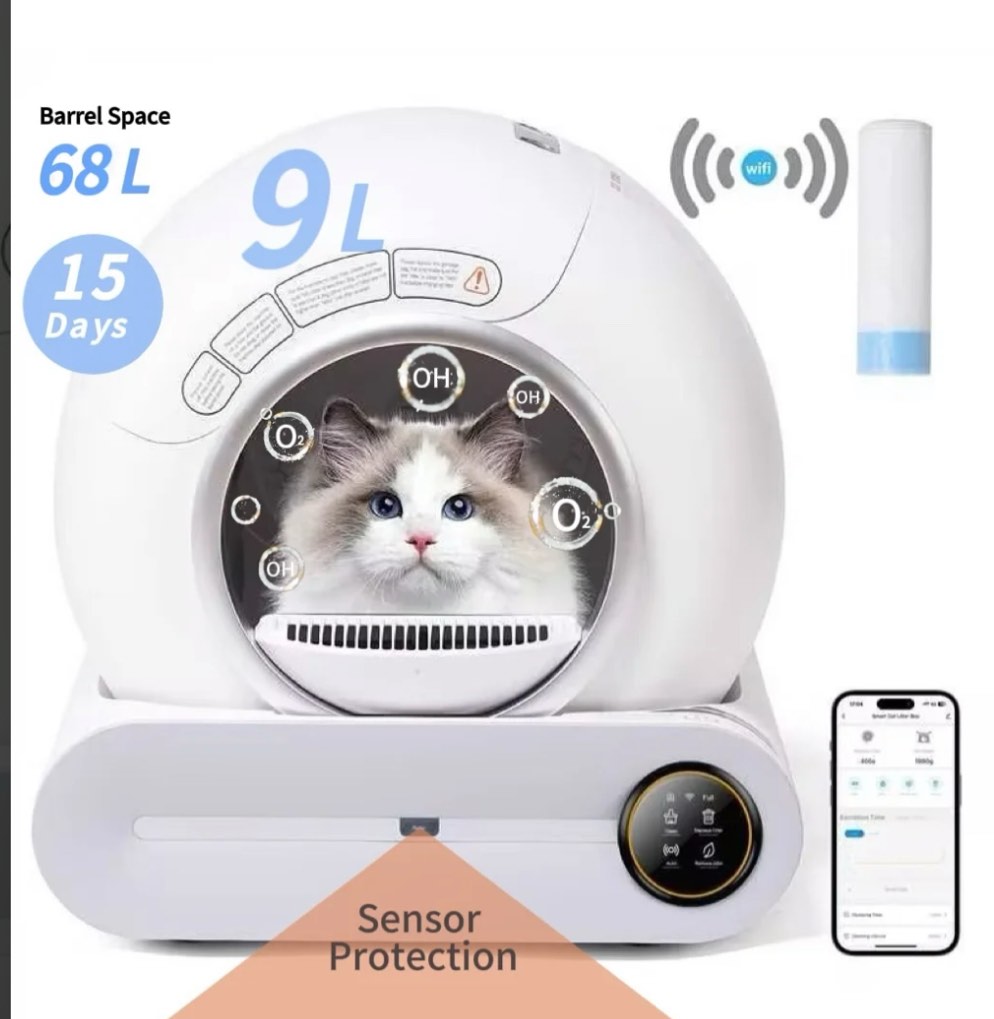 Naipo Automatic Self-Cleaning Cat Litter Box, APP Control and Integrated Safety Protection, 68L+9L Large Capacity, for Large/Multiple Cats,White