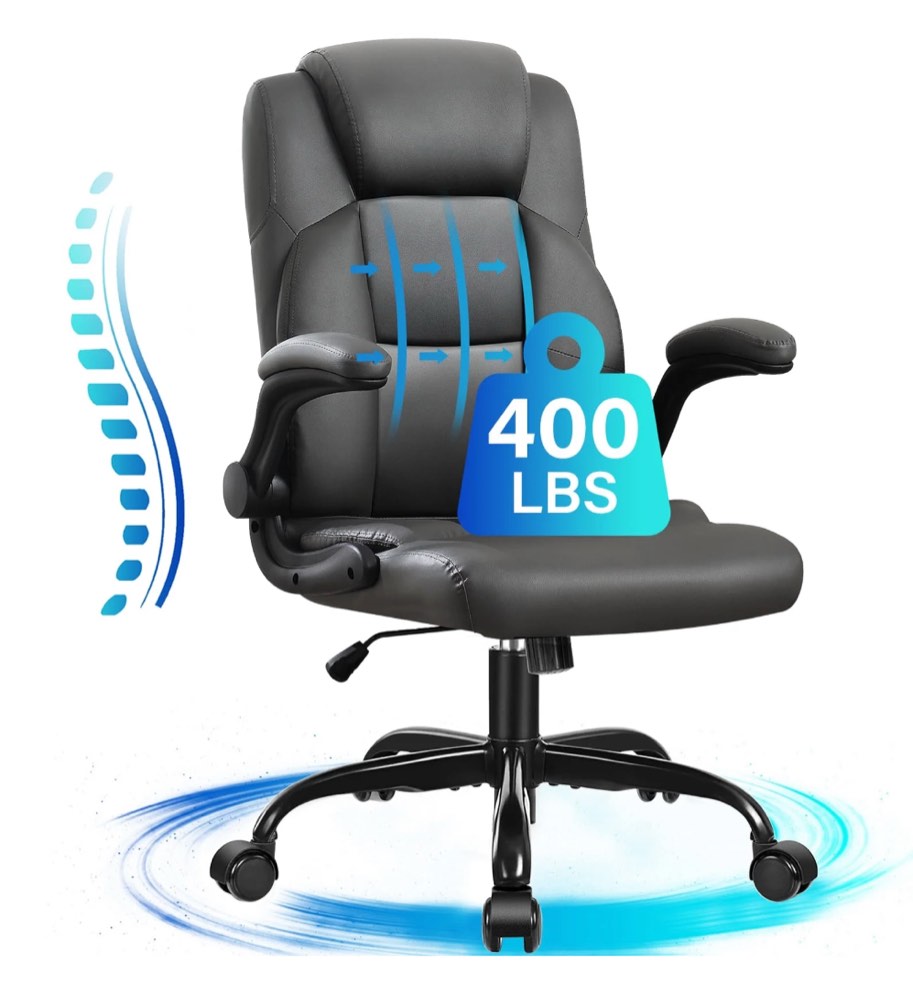 JONPONY Big and Tall Office Chair 400LBS Wide Seat Ergonomic Computer Desk Chair High Back Executive Leather Chair Adjustable Task Chair Lumbar Back Support 8 Hours Heavy Duty Design,9189,Grey