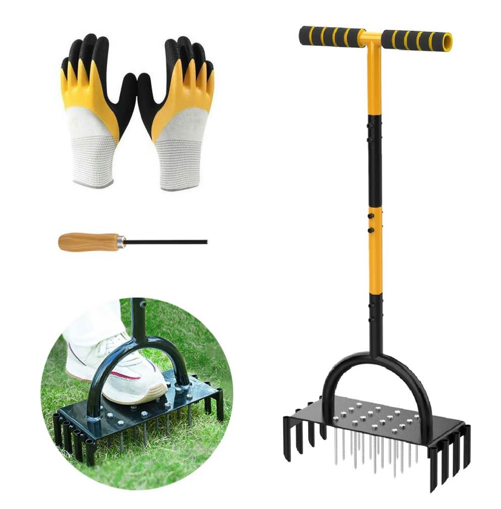 Hyindoor 2-in-1 Lawn Aerator, Manual Tool Set with 16