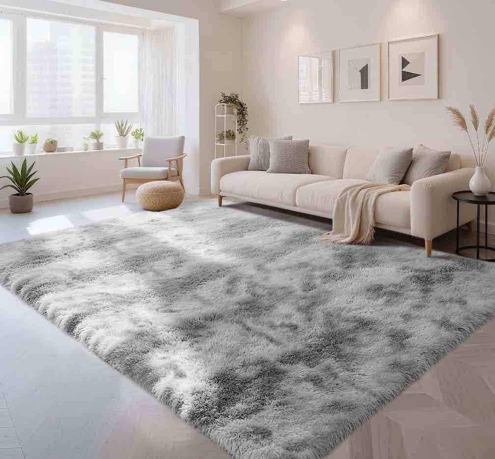 CozyDesg 8ft x 10ft Area Rugs, Soft Fluffy Area Rugs Floor Mat Floor Rugs for Living Room Bedroom Modern Decor Carpet, Light Gray