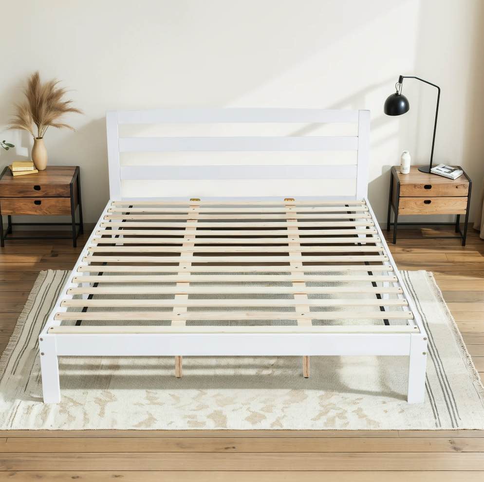 Solid Wood Platform Bed Frame with Headboard, White, Queen **SIMILIAR TO STOCK PHOTO