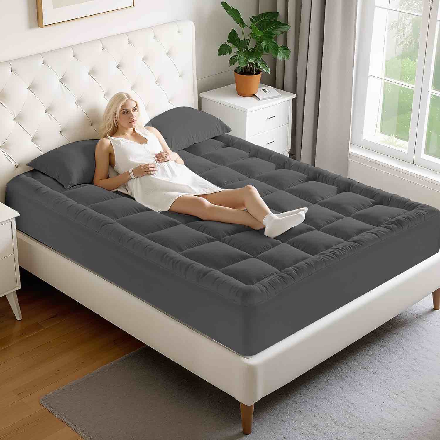 MATBEBY California King Mattress Pad - Cooling Breathable Mattress Topper, Quilted Fitted Mattress P