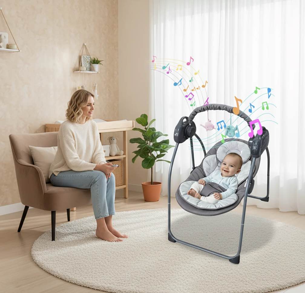 KFeng Baby Swing for Newborns Electric Motorized Infant Swing,Bluetooth Music,Remote,Gray