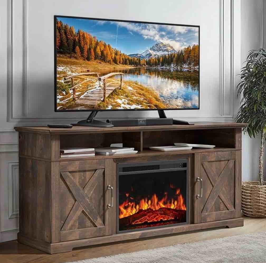 Modern TV Stand for TVs up to 65 Farmhouse 2-Door Entertainment Center with Storage Cabinet Console with 2-Tier Adjustable Shelves