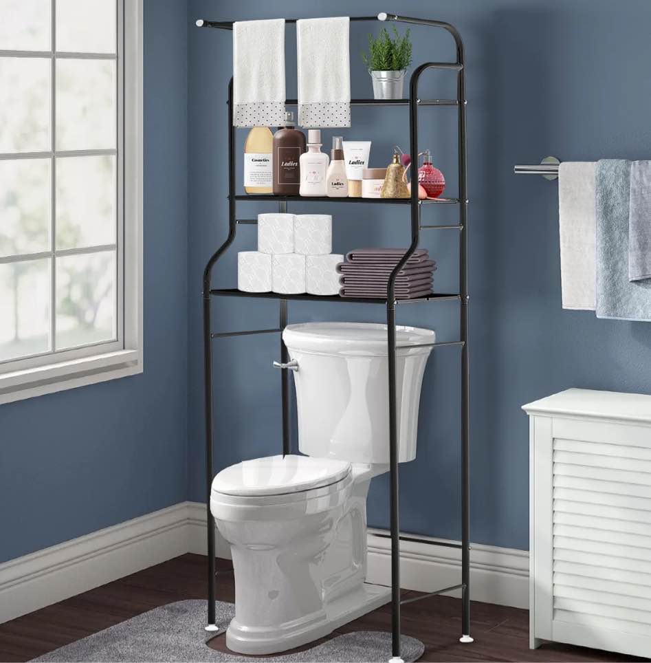 Over The Toilet Storage HONEIER 3 Tier Bathroom Shelf 62*24*10 inch Metal Bathroom Organizer Over Toilet Bathroom Storage Rack, Black