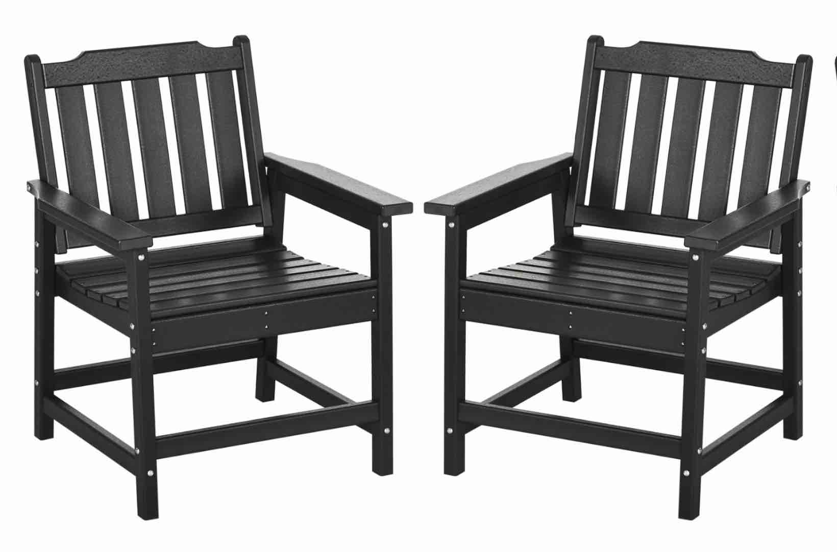 Dark Gray Plastic Weather Resistant Outdoor Dining Chair, HDPE Patio Garden Chairs Porch Chairs (Set of 2)