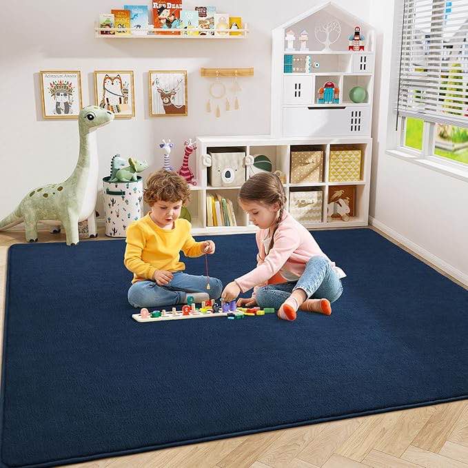 DweIke Modern Area Rugs for Living Room Bedroom, 4x6 Navy Blue Thickened Memory-Foam Throw Carpet, S