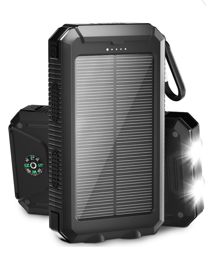 Solpowben 20000mAh Solar Power Bank Compatitble for iphone Portable Solar Power Bank with Dual 5V USB Ports Flashlight Compass Battery Pack for Outdoor Camping Hiking(Black)