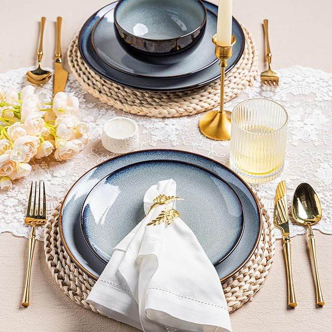 LERATIO Ceramic Dinner Plates Set of 6, 10.5 Inch Handmade Reactive Glaze Porcelain Plates, Coupe Sh