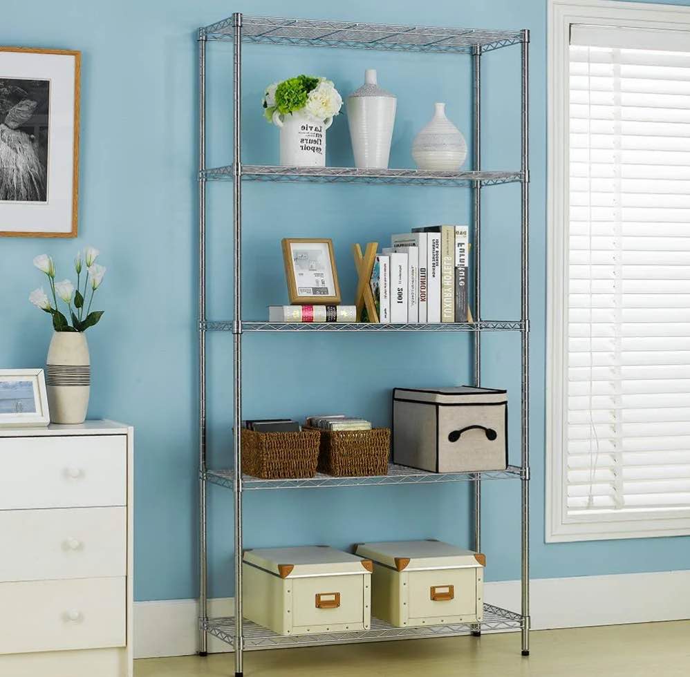 BestOffice 5 Tier Wire Shelving Unit 1250lb Capacity Chrome