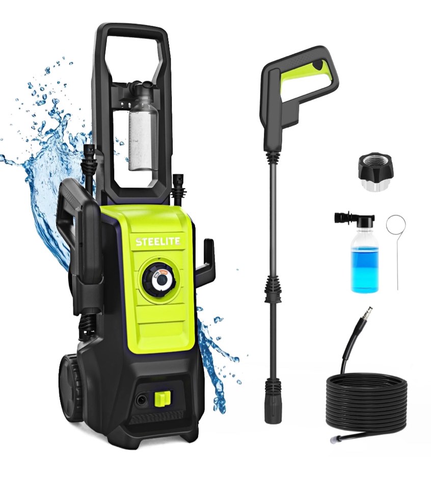 Steelite Electric Pressure Washer, 3500 PSI, Max 2.25 GPM Portable Power Washer with Adjustable Nozzles, Extended Hose & Power Cord, Efficient Cleaning for Cars, Driveways, Patios, and Floor Cleaning